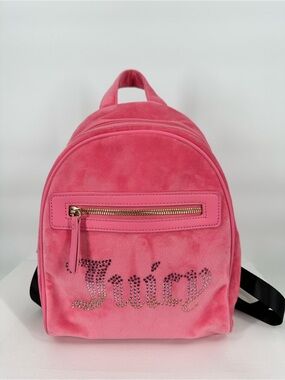 JUICY COUTURE Y2K Velvet Backpack Pink Lemonade Velour Crystal Studded Juicy